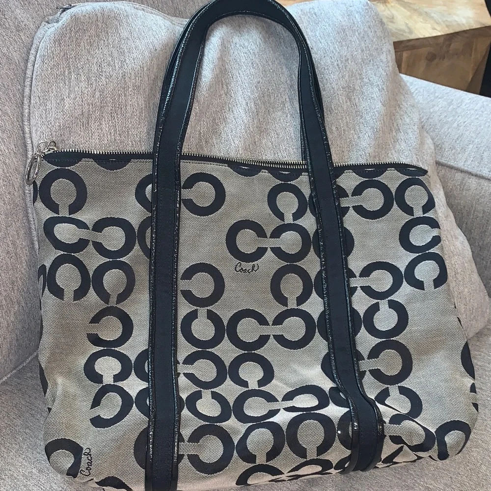 Coach Poppy Signature grey and black Jacquard Tote Bag purse & extra strap - Picture 10 of 17